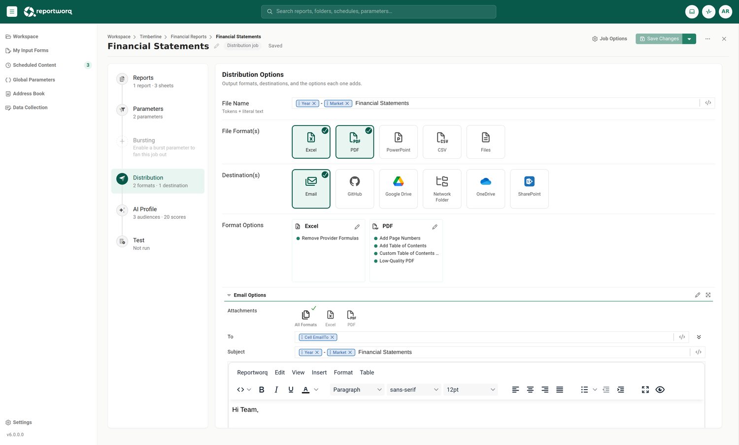 Reportworq screenshot: distribution setup