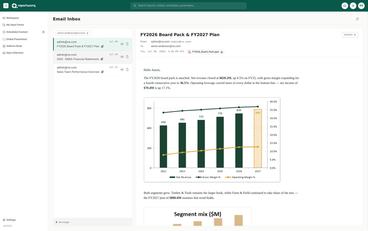 Reportworq screenshot: ai commentary delivered