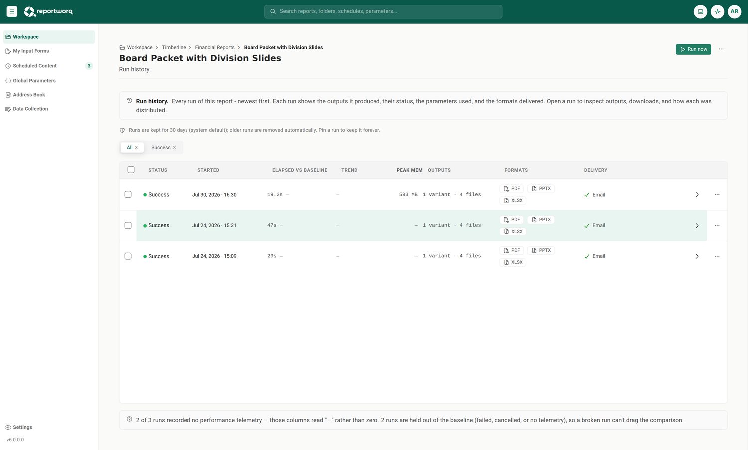 Reportworq screenshot: distribution content portal