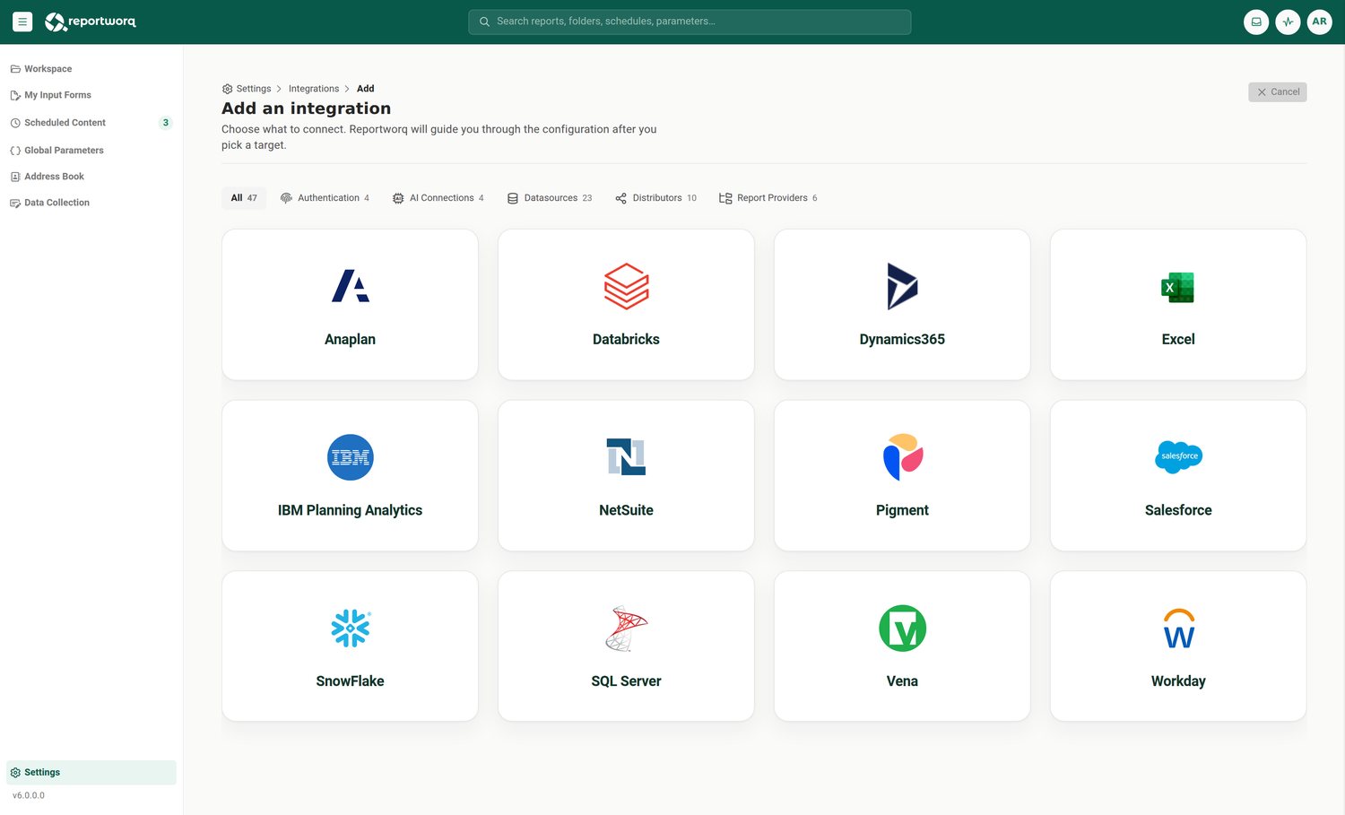 Reportworq screenshot: integration